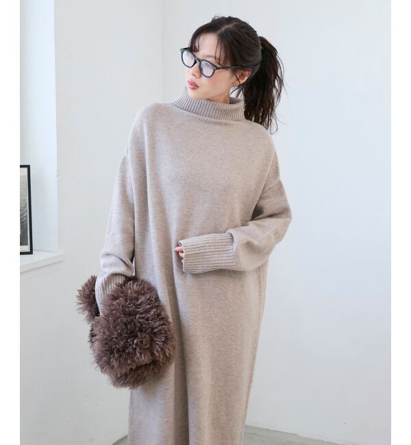  「ネックが選べるニットワンピース」|ワンピース|ベージュ柄