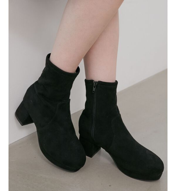  「フカフカヒールストレッチブーツ」|ショートブーツ|