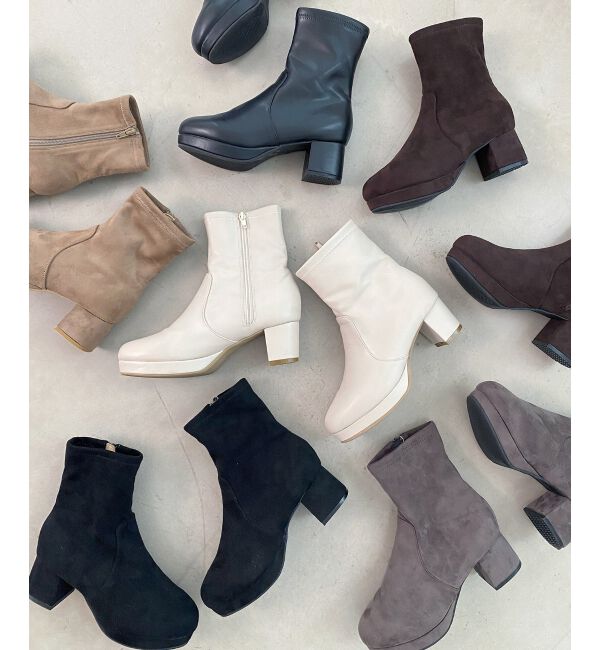  「フカフカヒールストレッチブーツ」|ショートブーツ|