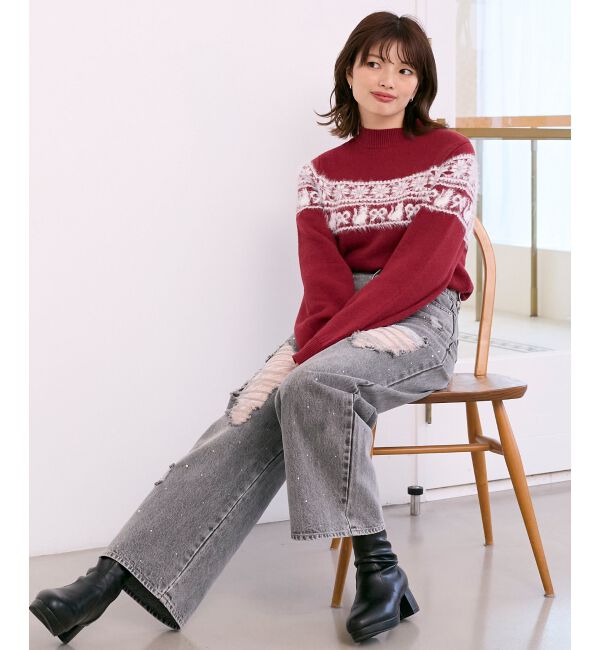  「ネコチャンジャカードトップス」|ニット・セーター|