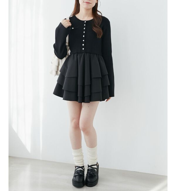  「ニットドッキングティアードミニワンピ」|ワンピース|