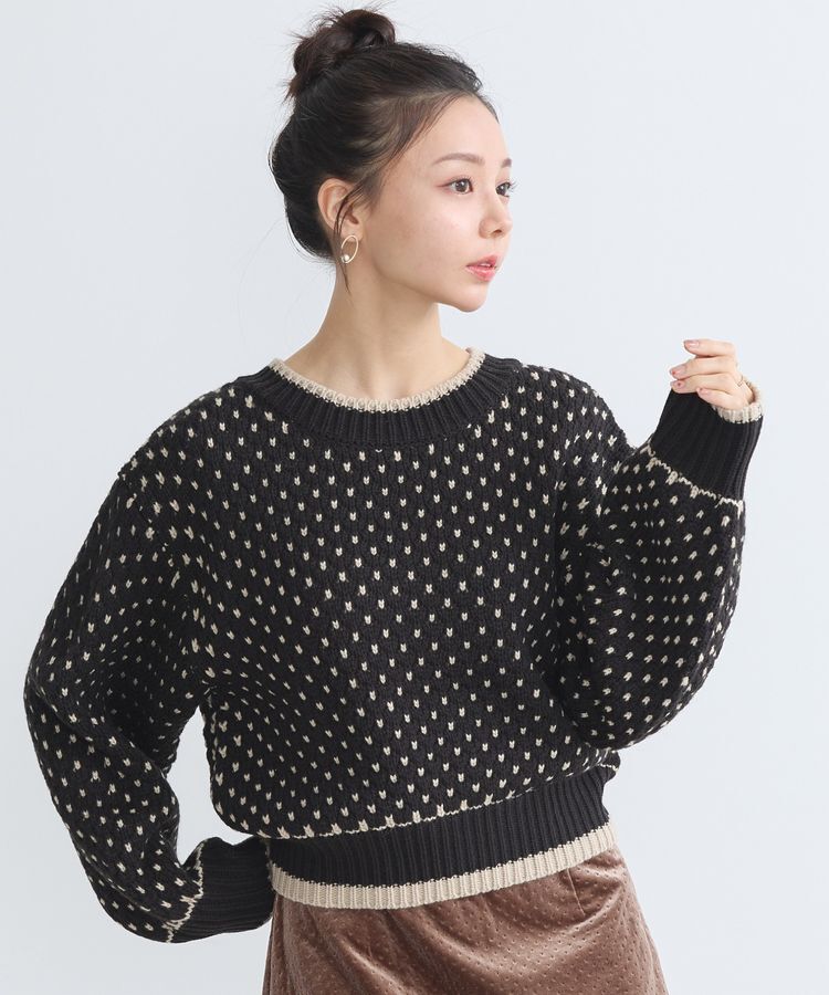 earth music&ecology「ポコポコジャガードニットプルオーバー」|ニット・セーター|Black