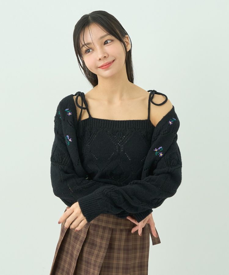 earth music&ecology「SET2点刺繍ビスチェ＋カーディガン」|カーディガン|