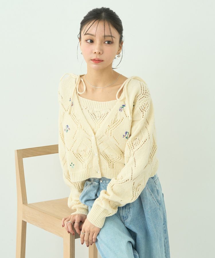 earth music&ecology「SET2点刺繍ビスチェ＋カーディガン」|カーディガン|