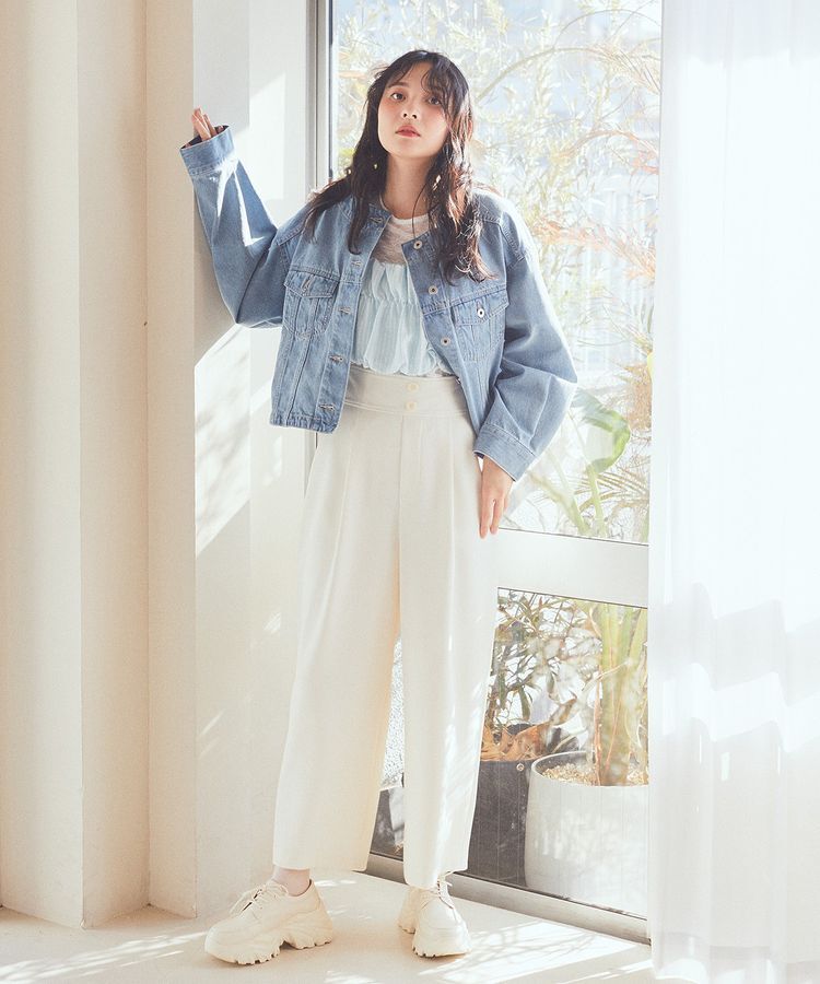 earth music&ecology「ノーカラーデニムジャケット」|テーラードジャケット|