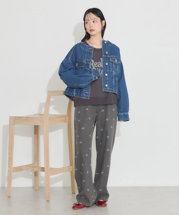 earth music&ecology「ノーカラーデニムジャケット」|テーラードジャケット|
