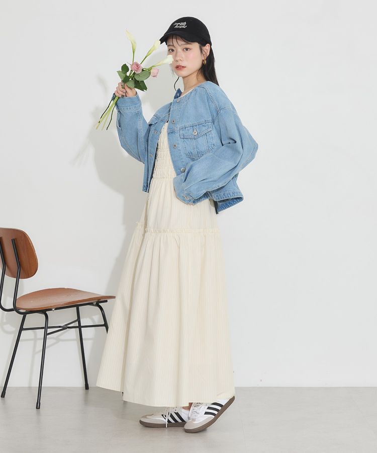 earth music&ecology「ノーカラーデニムジャケット」|テーラードジャケット|