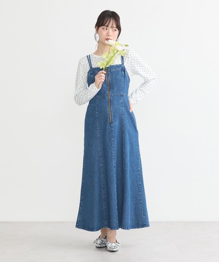 earth music&ecology「バックレースアップデニムキャミワンピース」|ワンピース|