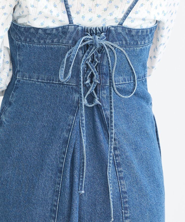earth music&ecology「バックレースアップデニムキャミワンピース」|ワンピース|