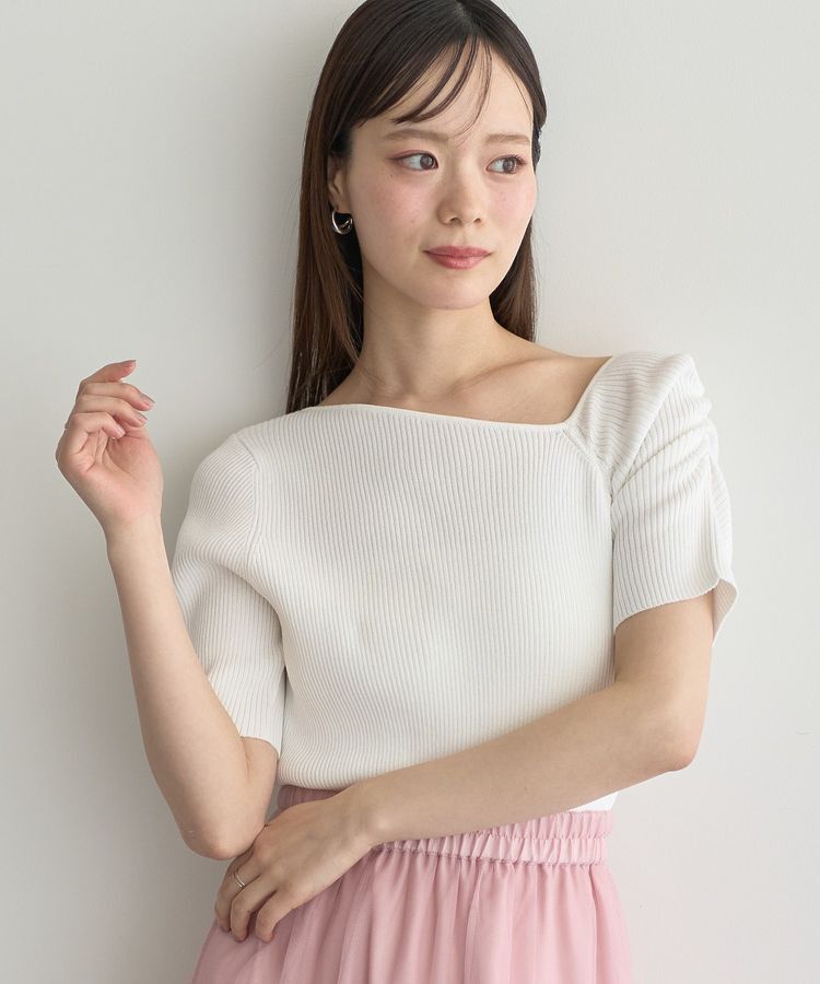 earth music&ecology「アシメネックリブニットプルオーバー」|ニット・セーター|Off White