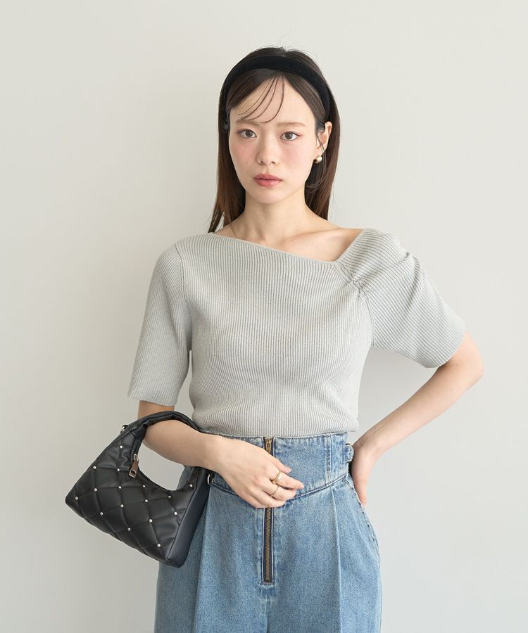 earth music&ecology「アシメネックリブニットプルオーバー」|ニット・セーター|