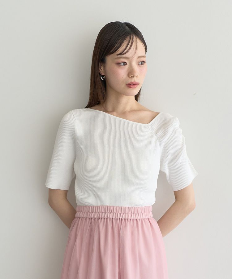 earth music&ecology「アシメネックリブニットプルオーバー」|ニット・セーター|