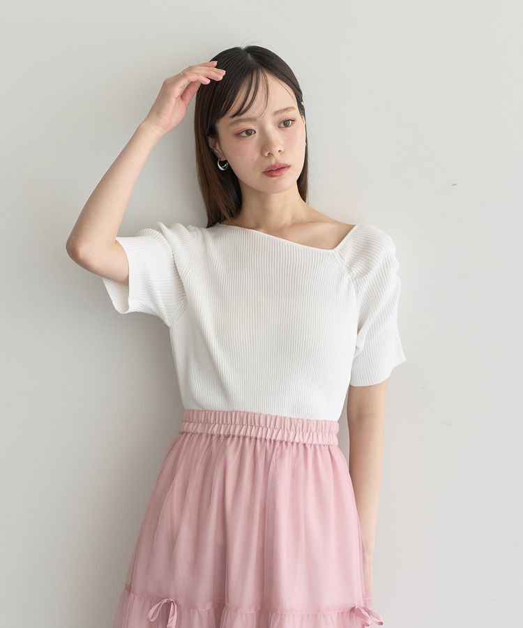 earth music&ecology「アシメネックリブニットプルオーバー」|ニット・セーター|