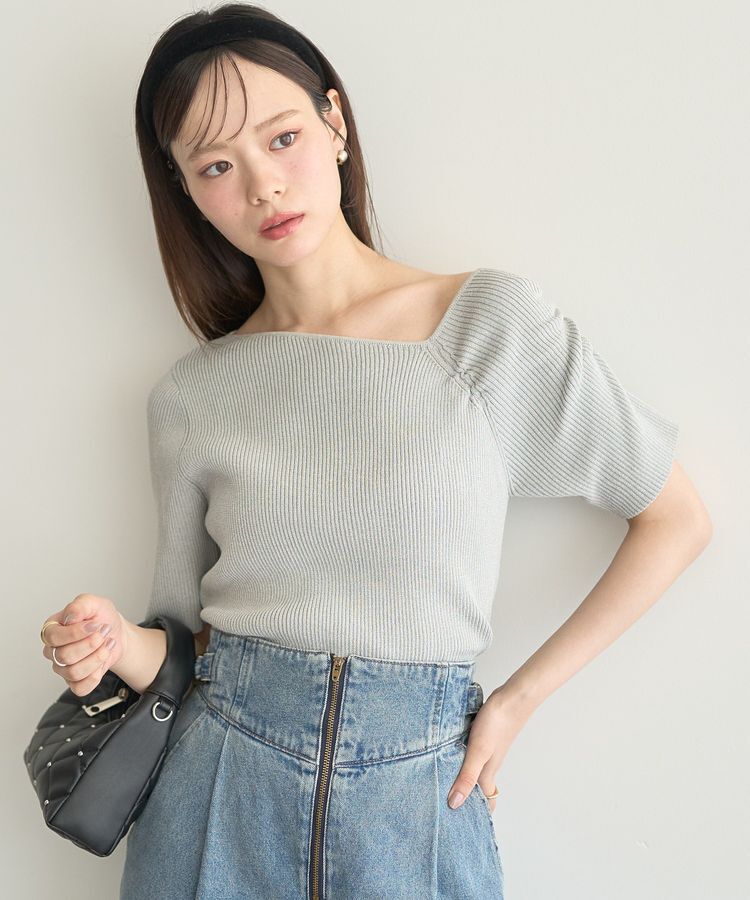 earth music&ecology「アシメネックリブニットプルオーバー」|ニット・セーター|Gray Mixture