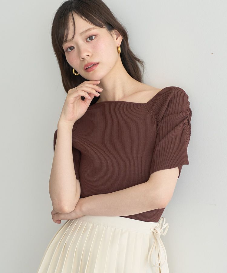 earth music&ecology「アシメネックリブニットプルオーバー」|ニット・セーター|Brown