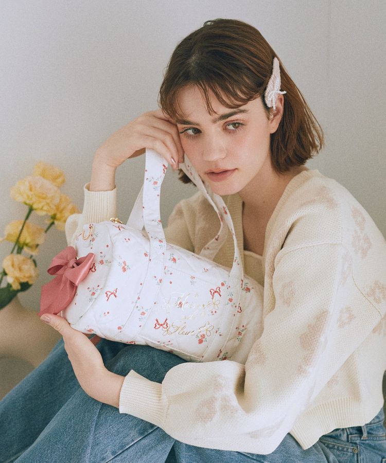 Maison de FLEUR「フラワーリボンプリント2Wayボストンバッグ」|トートバッグ|レッド