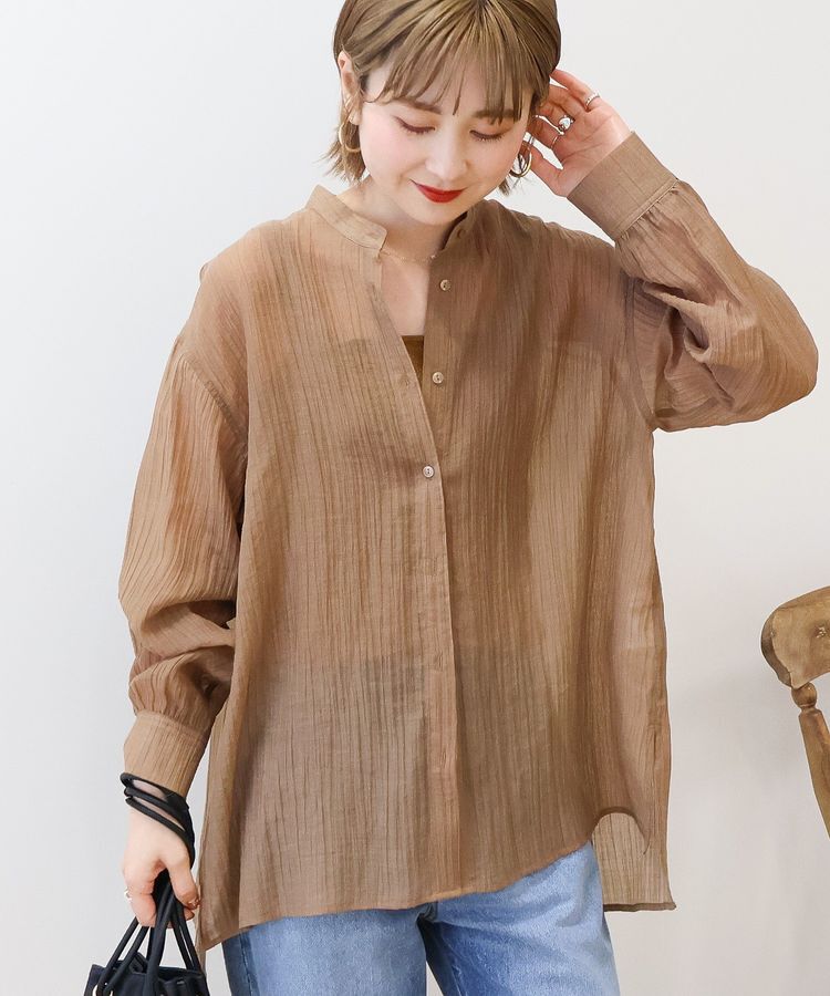 AMERICAN HOLIC「楊柳シアーバンドカラーシャツ」|シャツ・ブラウス|