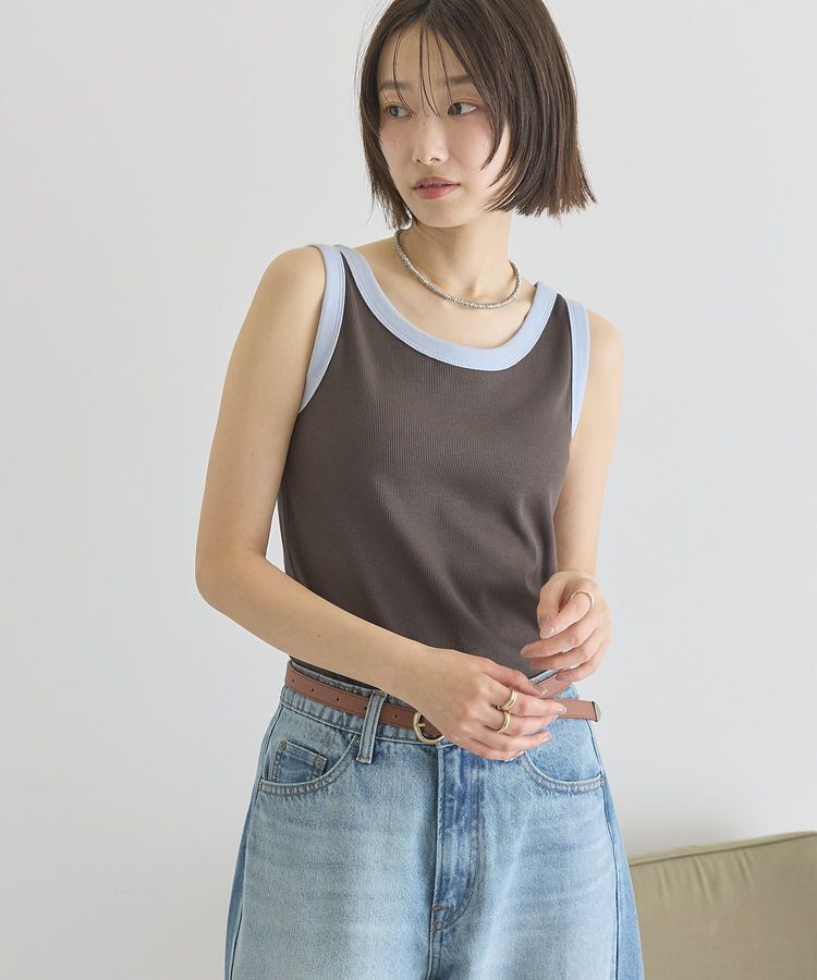 AMERICAN HOLIC「【抗菌防臭】バイカラーテレコタンクトップ」|キャミソール|Dark Brown