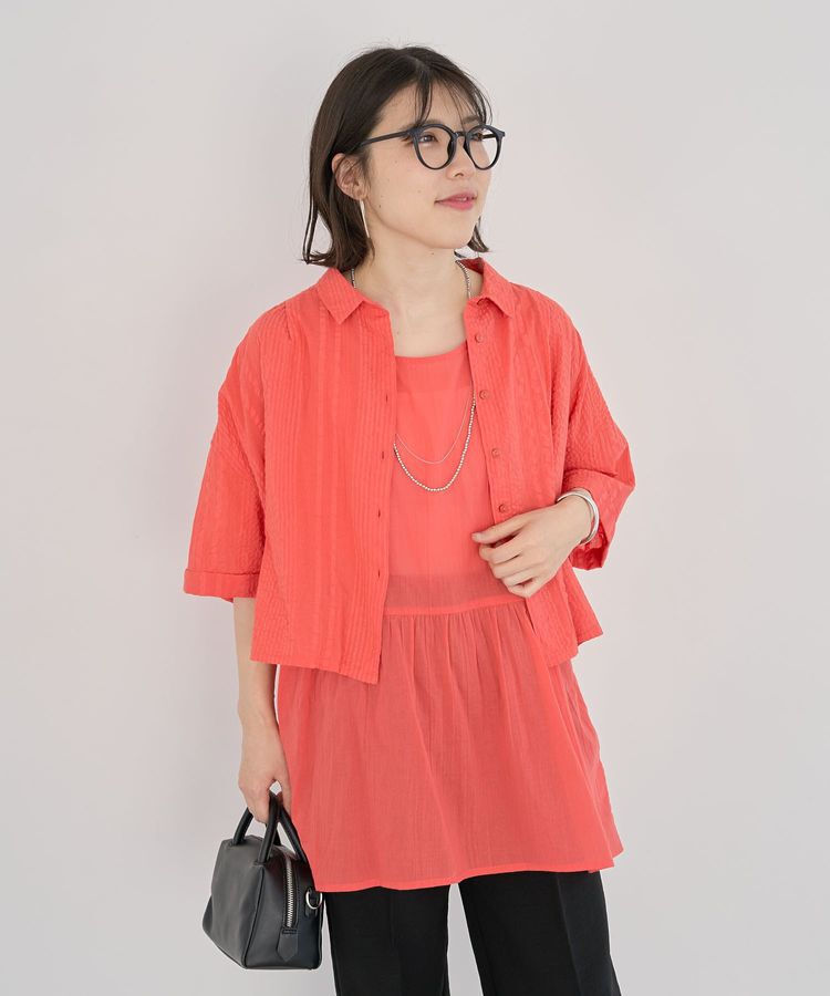 Green Parks「インド綿 SET2点 ギャザーシャツ+布帛インナー」|シャツ・ブラウス|