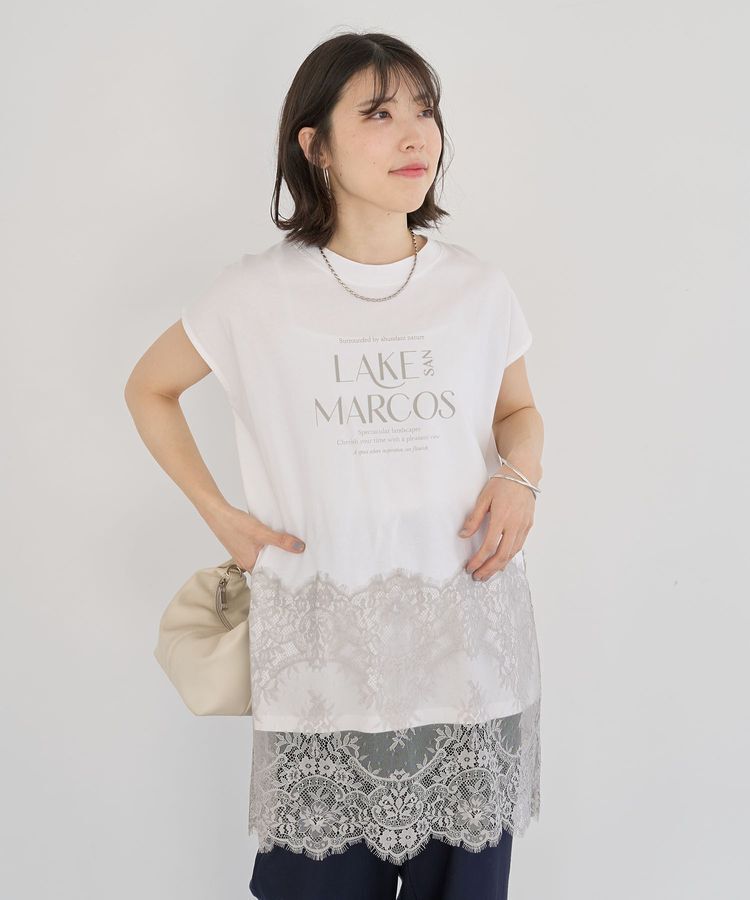 Green Parks「フレンチスリーブ裾レースロゴチュニック」|チュニック|Off White