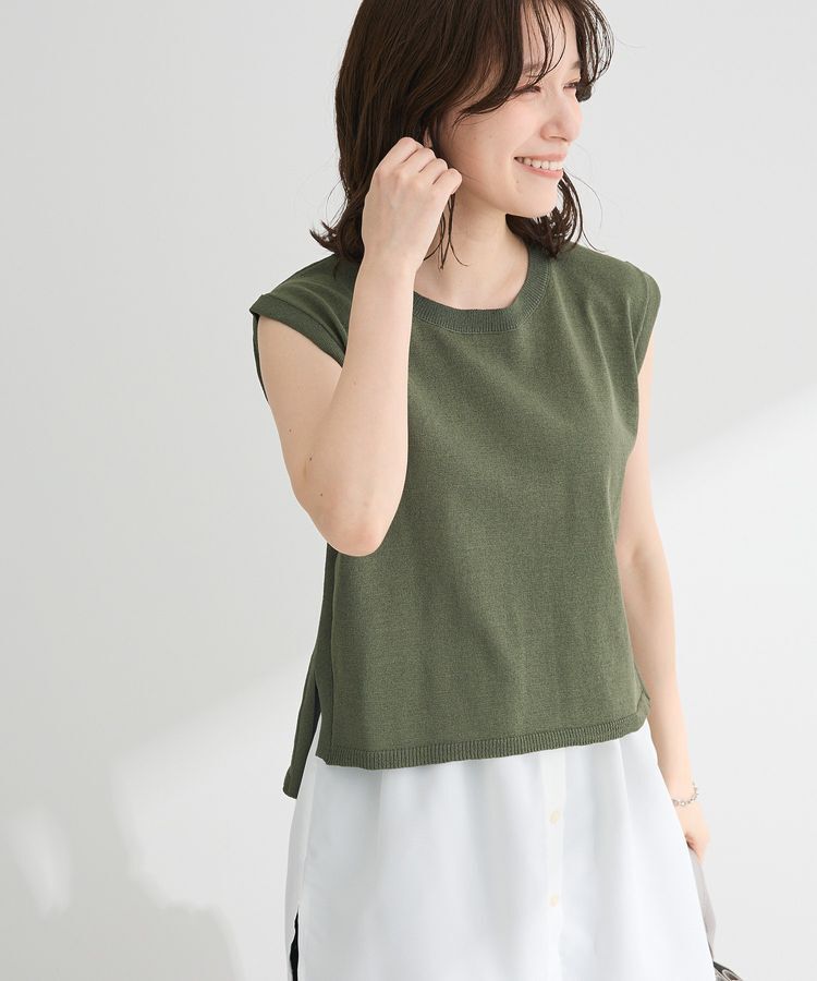 Green Parks「・Petit Fleur ノースリリネンライクニット」|ニット・セーター|Khaki