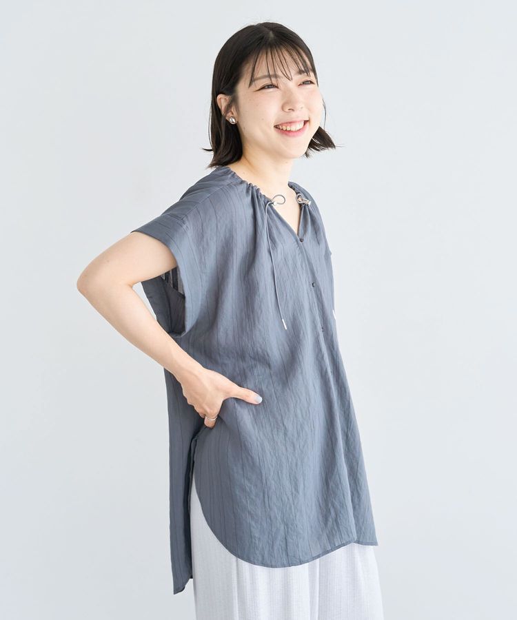 Green Parks「ドロストネックフレンチスリーブブラウス」|シャツ・ブラウス|Charcoal Gray