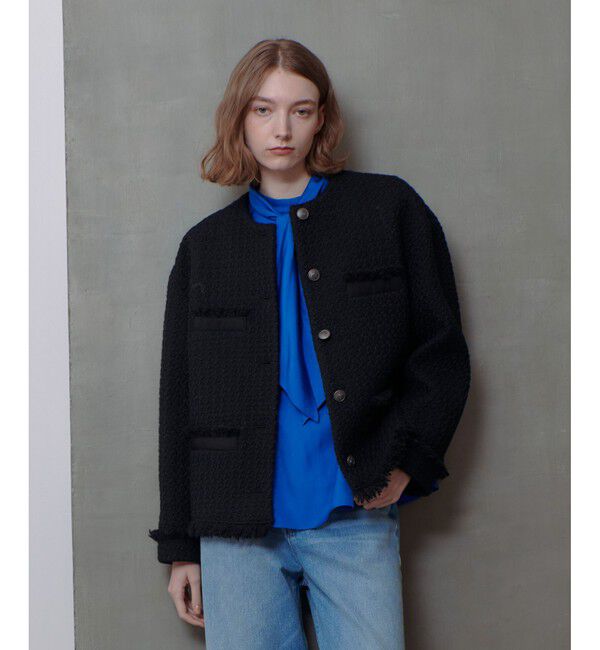 allureville「ロービングツイードクルーネックジャケット」|その他|ブラック