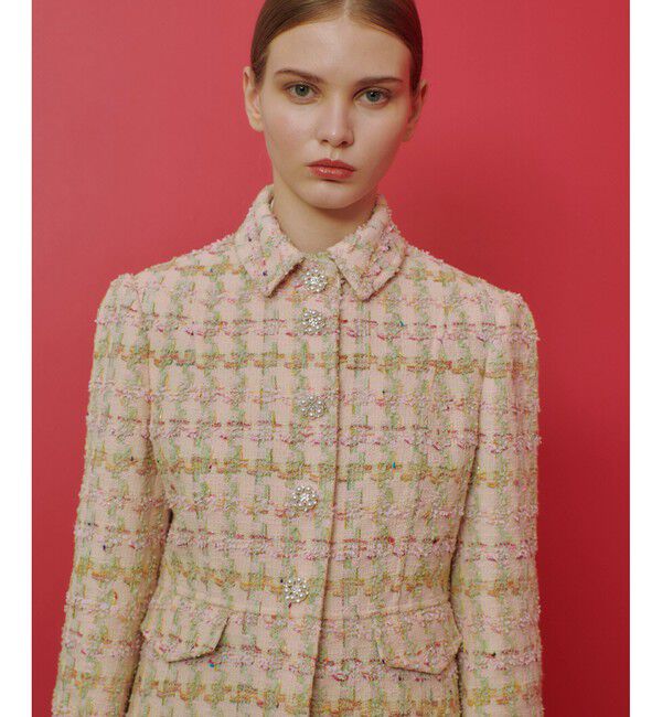 LOULOU WILLOUGHBY「【LOULOU WILLOUGHBY】LINTONツイードロングジャケット」|ノーカラージャケット|