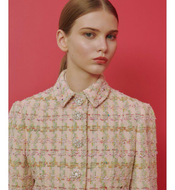 LOULOU WILLOUGHBY「【LOULOU WILLOUGHBY】LINTONツイードロングジャケット」|ノーカラージャケット|