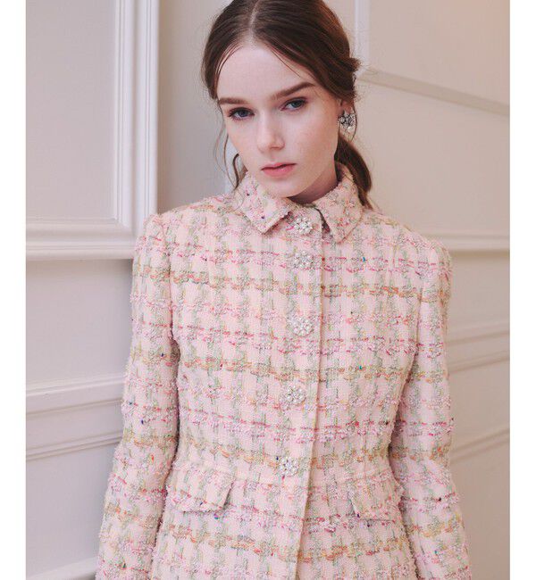 LOULOU WILLOUGHBY「【LOULOU WILLOUGHBY】LINTONツイードロングジャケット」|ノーカラージャケット|