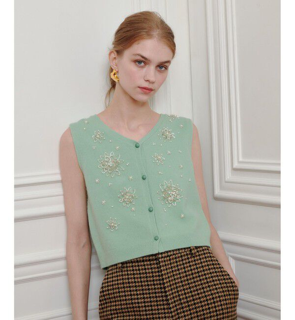 LOULOU WILLOUGHBY「【LOULOU WILLOUGHBY】ビーズフラワージレ」|ニット・セーター|