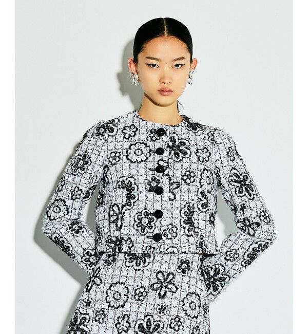 LOULOU WILLOUGHBY「【LOULOU WILLOUGHBY】MALHIA ツイードクルージャケット」|ノーカラージャケット|ブラック系