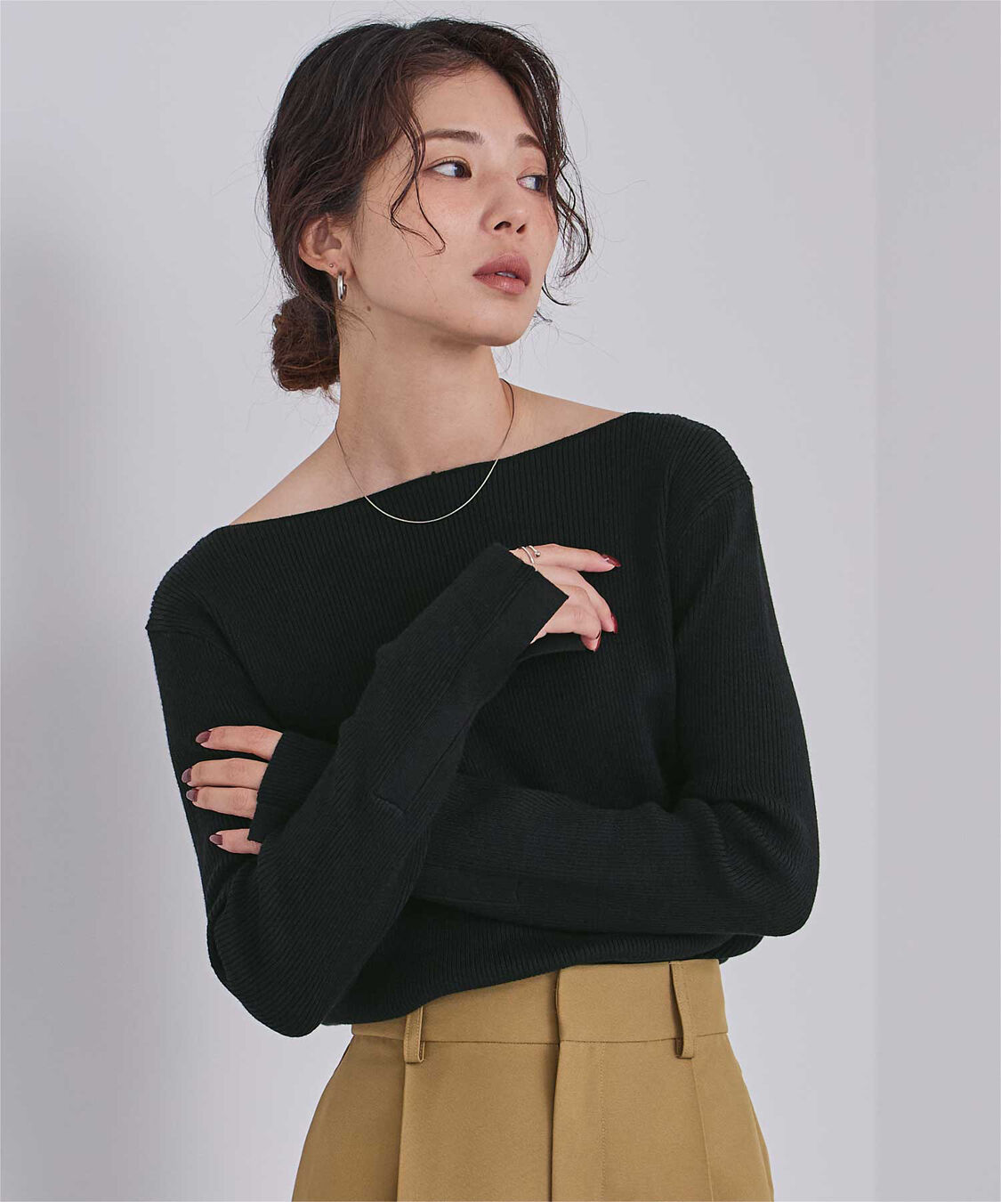 ur's「ボートネックスリットスリーブリブニット」|ニット・セーター|ブラック