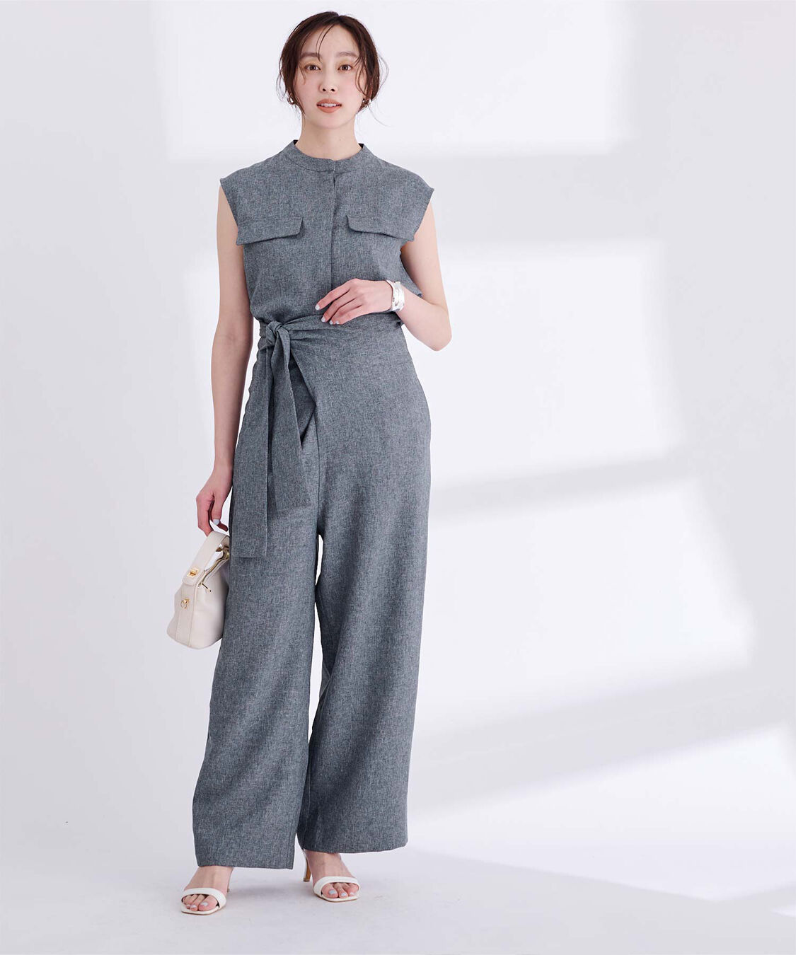 ur's「リネンライクハイウエストラップワイドパンツ」|スラックス|