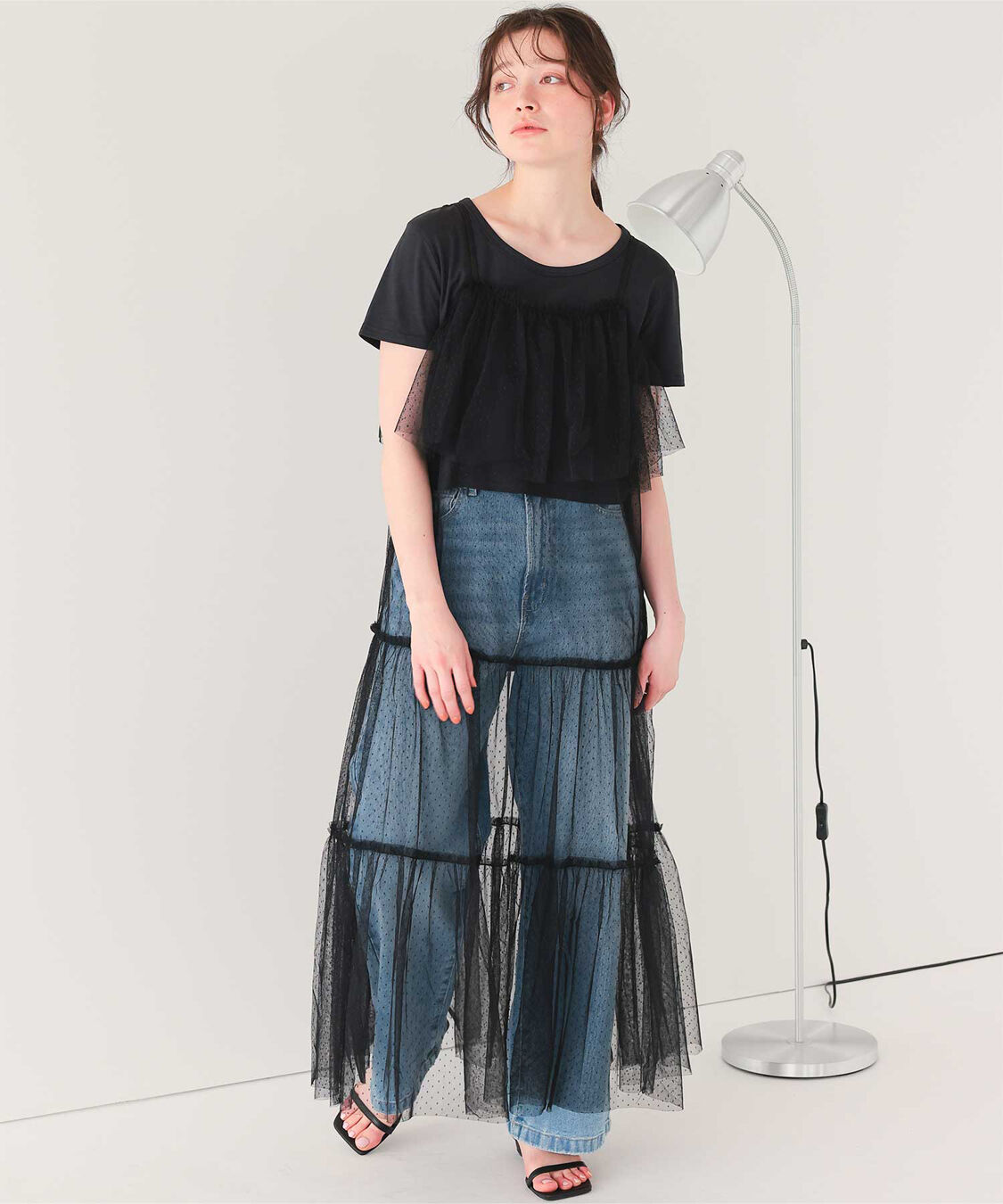 titivate「チュールフリルキャミワンピース」|ワンピース|ドット/ブラック