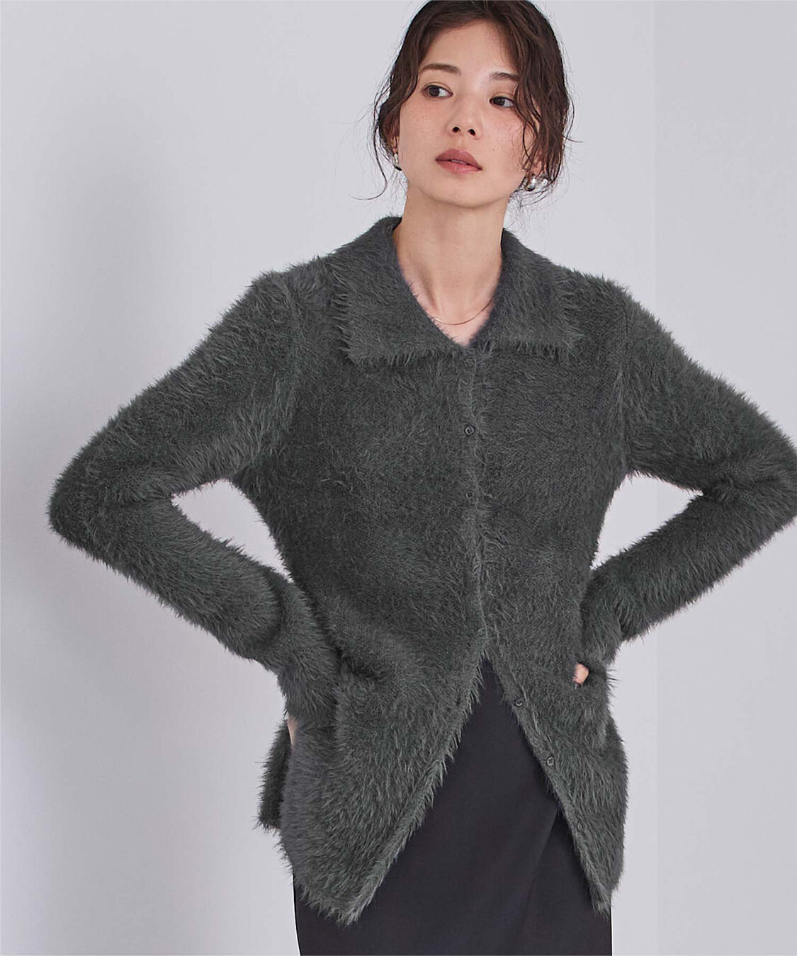 ur's「【yukiさんコラボアイテム】襟付きシャギーニットカーディガン」|ニット・セーター|