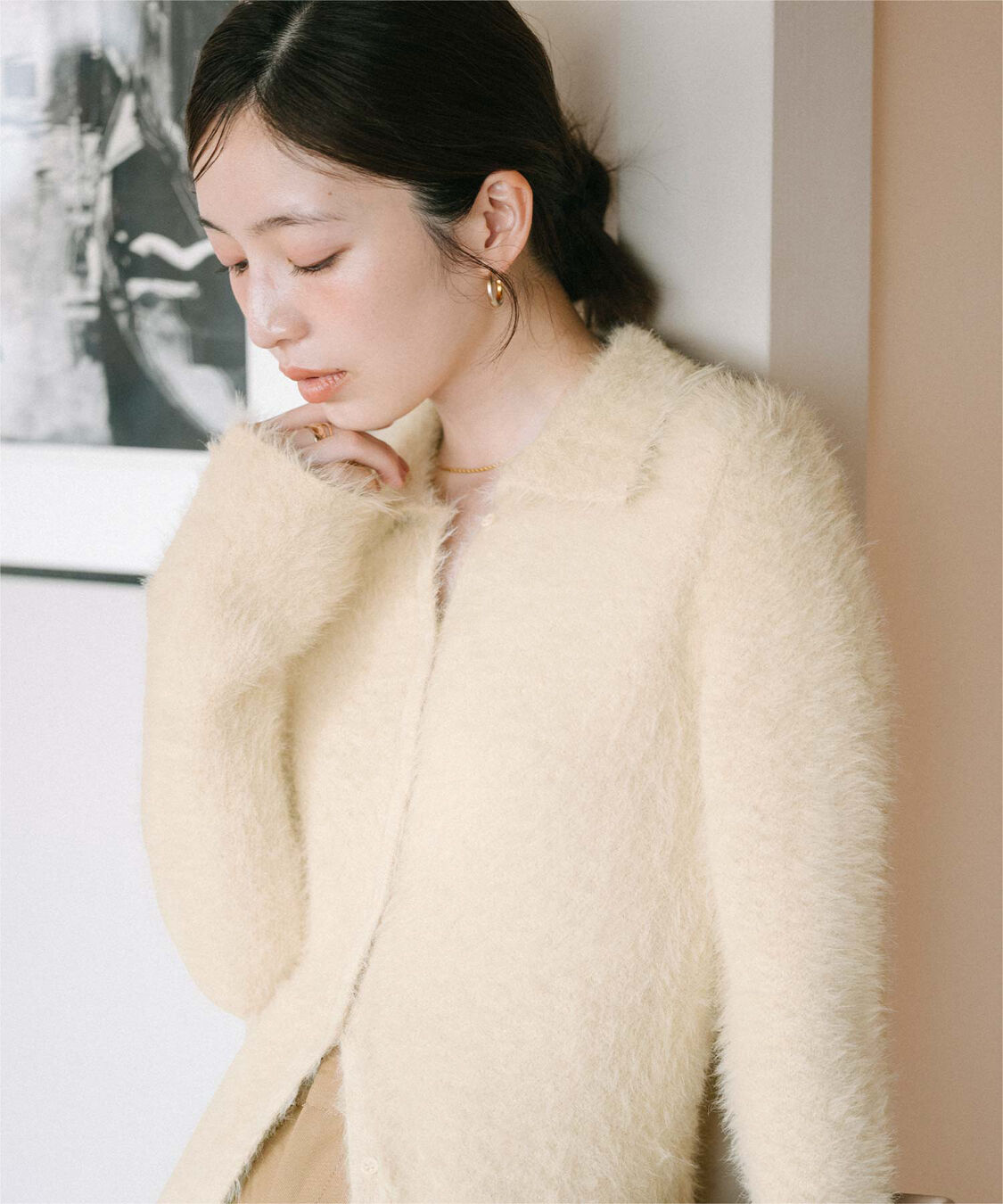 ur's「【yukiさんコラボアイテム】襟付きシャギーニットカーディガン」|ニット・セーター|