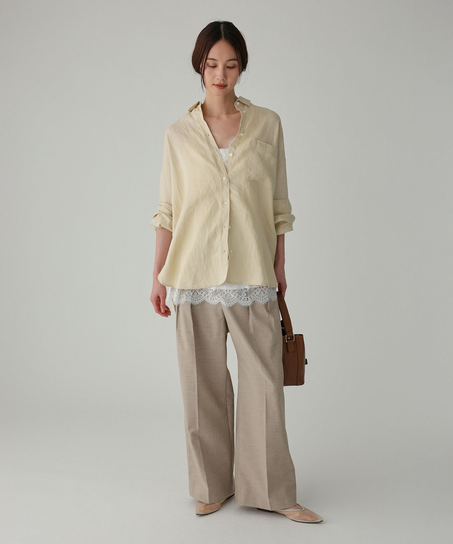 BABYLONE「【多機能素材】リネンライクストレッチスラックス」|スラックス|