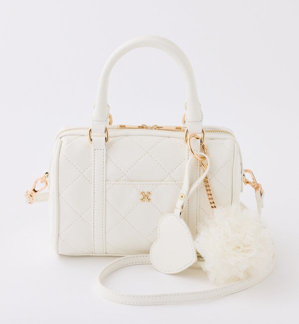  「ハートチャーム付きミニボストンバッグ」|ショルダー・メッセンジャー|ホワイト