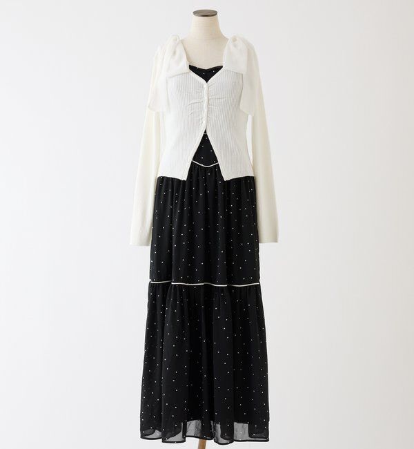  「カーディガンセット配色ワンピース」|ワンピース|ブラック系その他