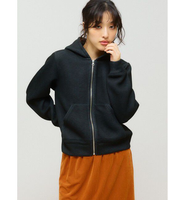 MIDIUMISOLID「MIDIUMISOLID for Ladies シアーダブルニットジップパーカー」|ニット・セーター|ブラック