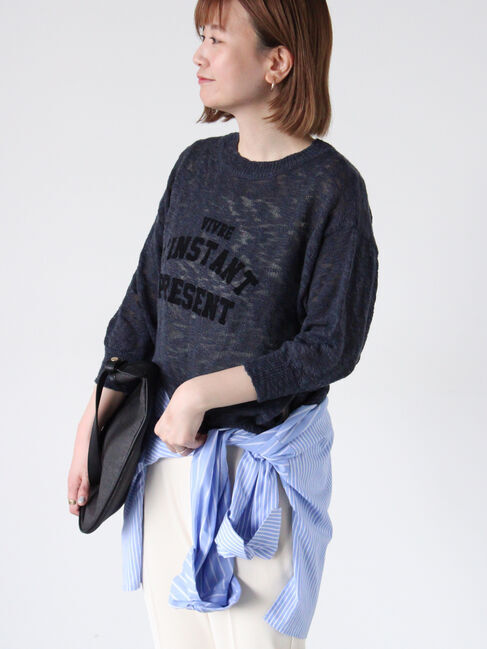 Lugnoncure「フロッキープリントスラブロゴニット」|ニット・セーター|チャコールグレー