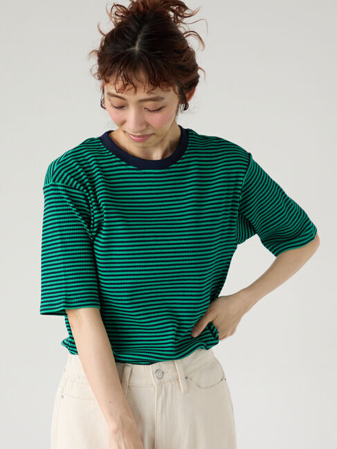 Lugnoncure「配色リブボーダートップス」|その他|グリーン