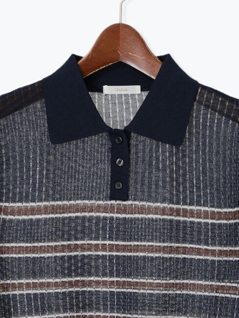 Te chichi「透かしマルチボーダーニットポロ」|ニット・セーター|