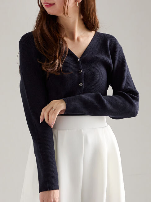 Te chichi「ウェーブメタル釦Vネックリブカーディガン」|カーディガン|ネイビー