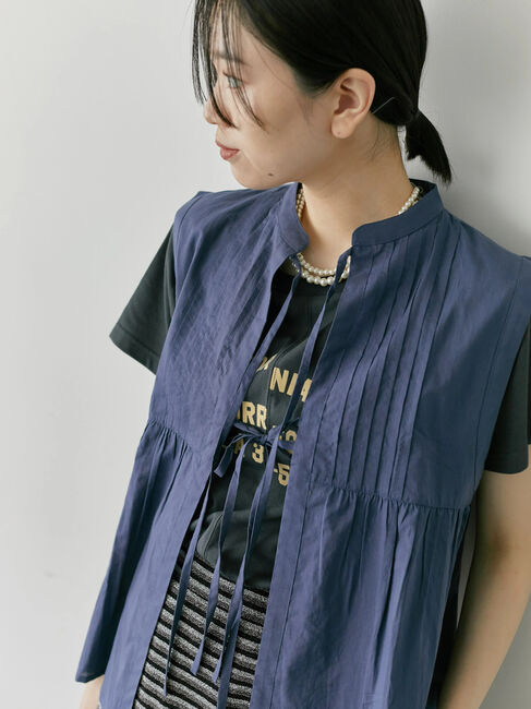 Samansa Mos2 blue「【Made in India】リボンベスト」|シャツ・ブラウス|