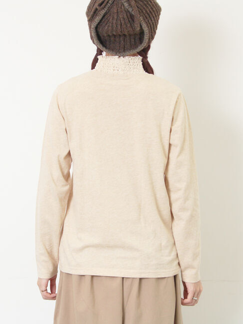 Samansa Mos2「【吸湿発熱】襟レースシャーリングカットソー」|Tシャツ・カットソー|