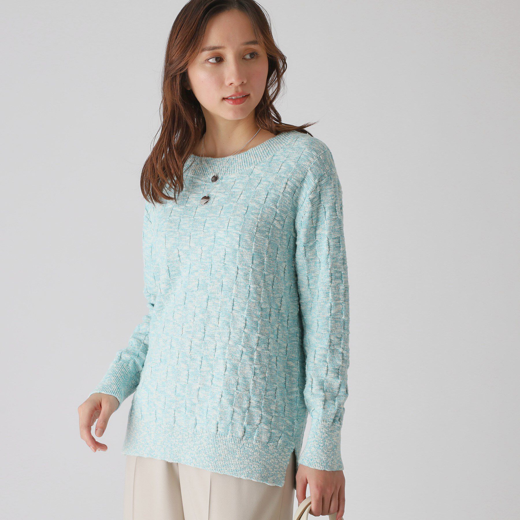 COUP DE CHANCE「【洗える】前後2WAYロング丈ニットトップス」|ニット・セーター|ブルー(092)