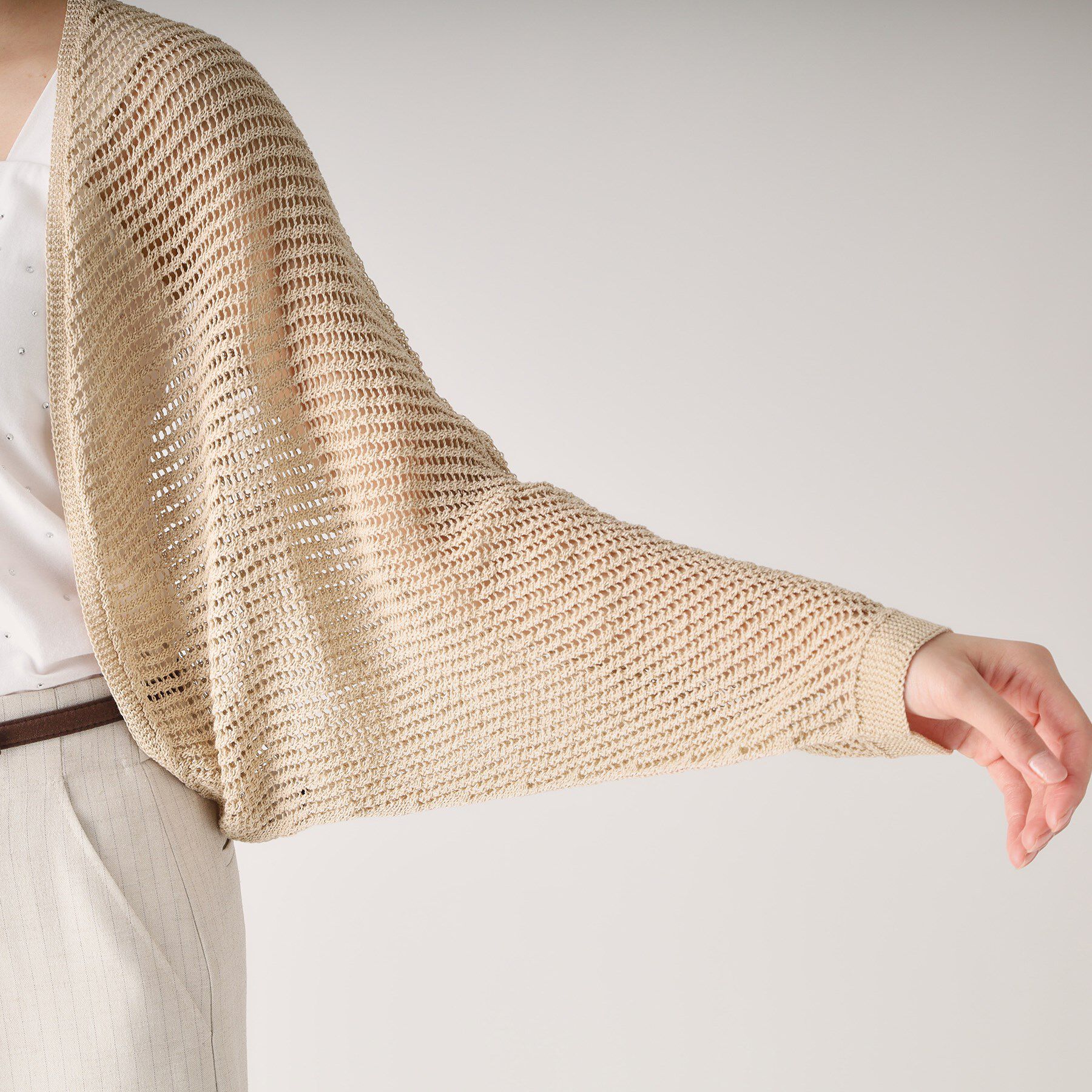 COUP DE CHANCE「【洗える／日本製】和紙混ショート丈ニットボレロ」|カーディガン|