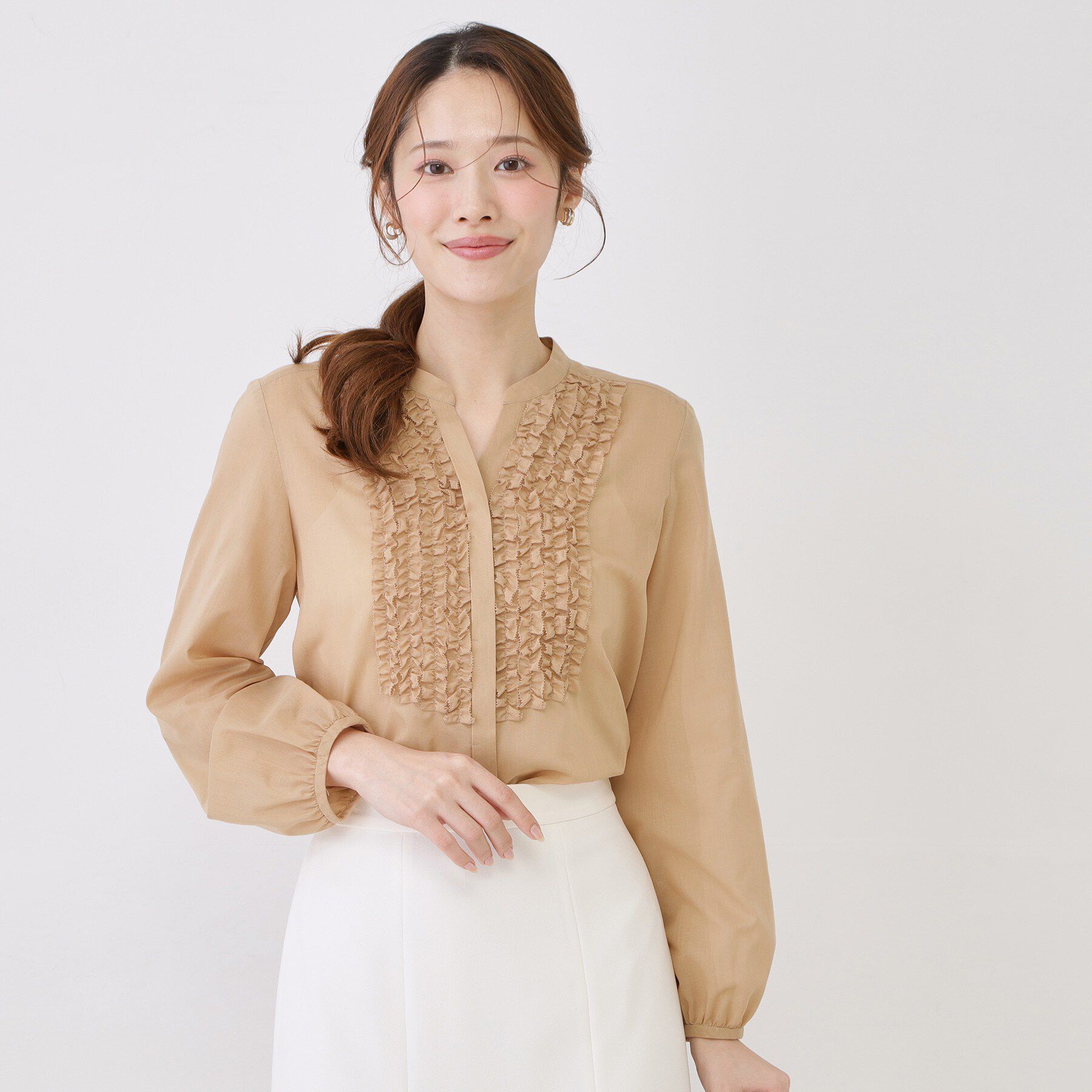 COUP DE CHANCE「【手洗い可/きれいめ服】シアーローンフリルブラウス」|シャツ・ブラウス|